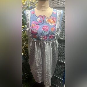Floral Embroidered Striped Mini Dress